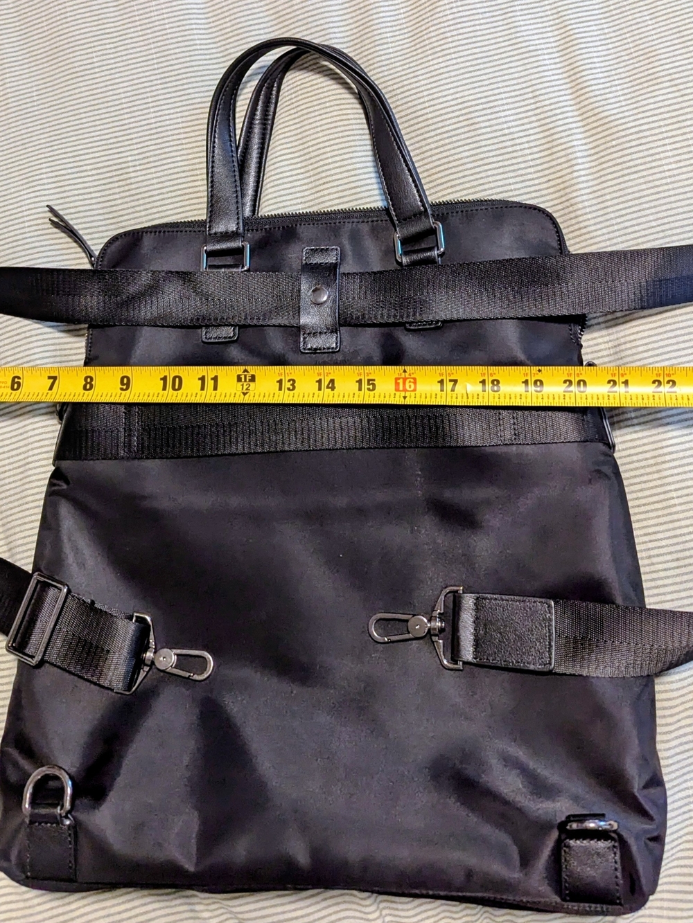 Pelle Black Leather & Nylon Convertible Laptop Tote Backpack RFID Trolley Strap - Picture 13 of 13